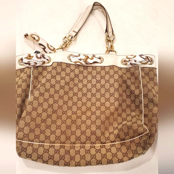 GUCCI - Tote Bag Vintage Monogram  Positano GG -w/silk gucci scarf- AUTHENTIC- - Picture 2 of 12